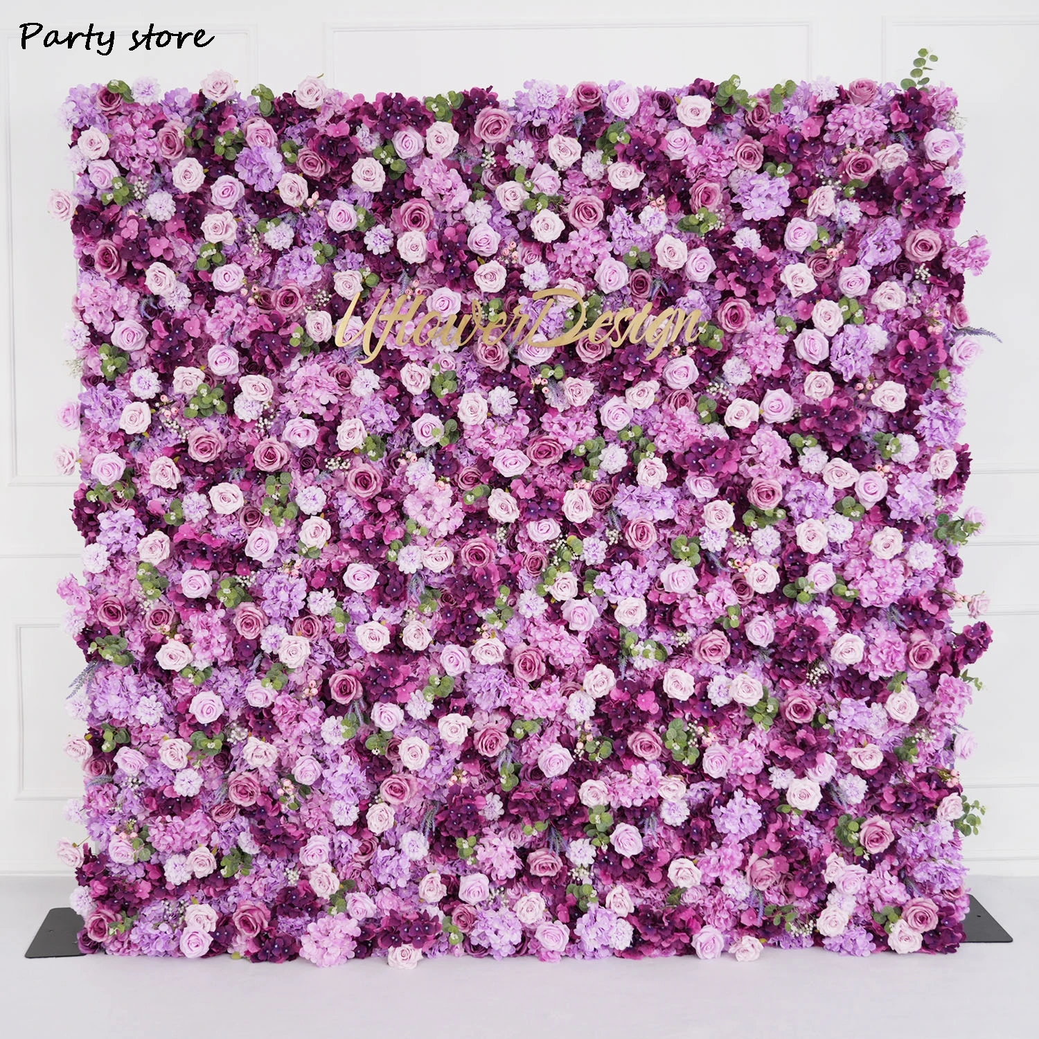 Purple Rose Artificial Flower Wall 5D Wedding Backdrop Fabric Floral Green Plant Wall Window Display Event Party Prop Flower Row