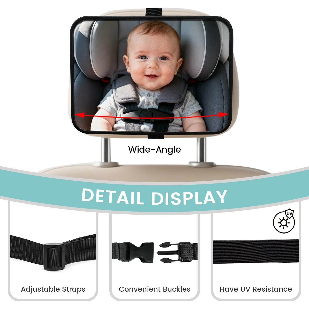 Baby Car Mirror for Rear Facing Infant with Wide Crystal Clear View, Shatterproof, Adjustable, Crash Tested Car Rearview Mirror