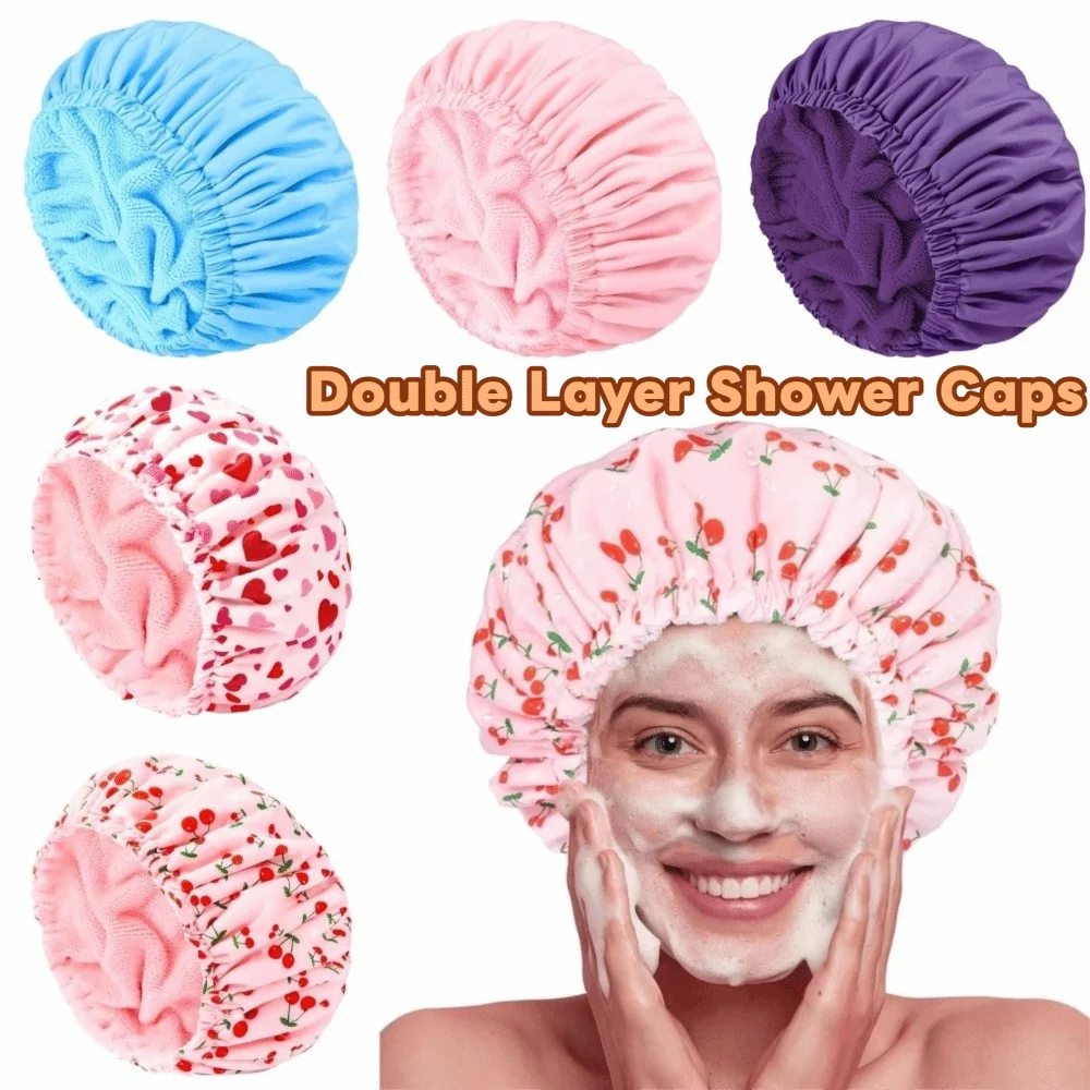 

Reusable Double Layer Bath Towel Washable Long Hair Anti Slip Shower Caps Quick-Dry Waterproof Hair Drying Bonnet Parent Loved