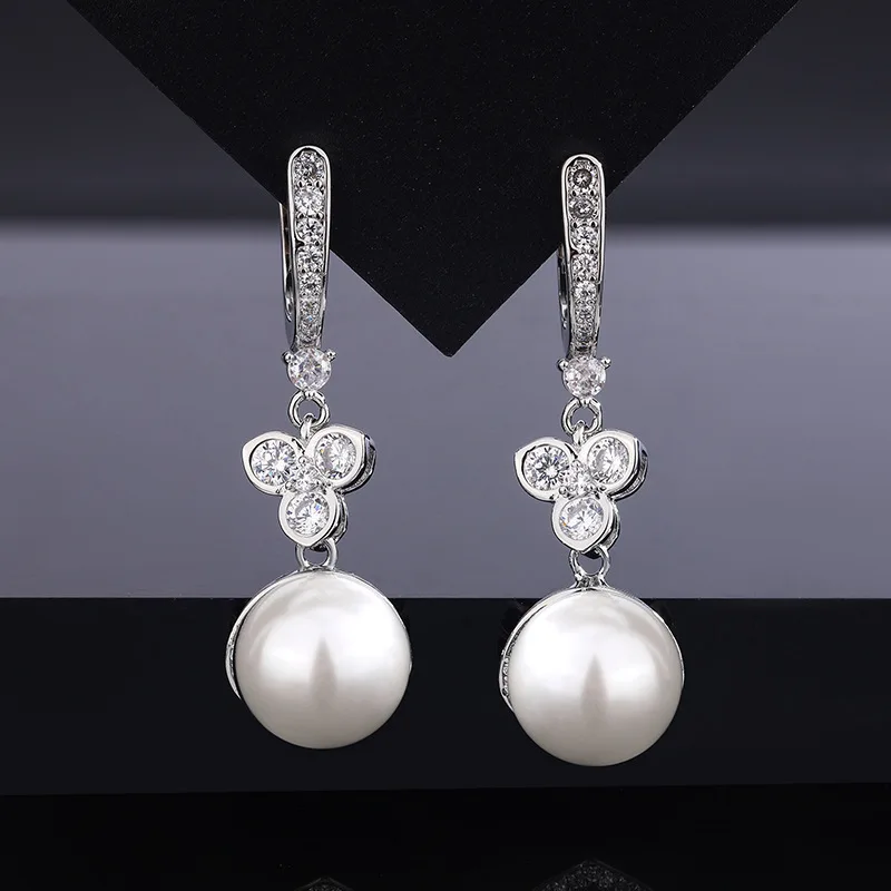 Jewelry Gold Plated Inlaid Mother-of-Pearl Pearl Fashion Diamond-Studded Simple Pearl Set 12mm