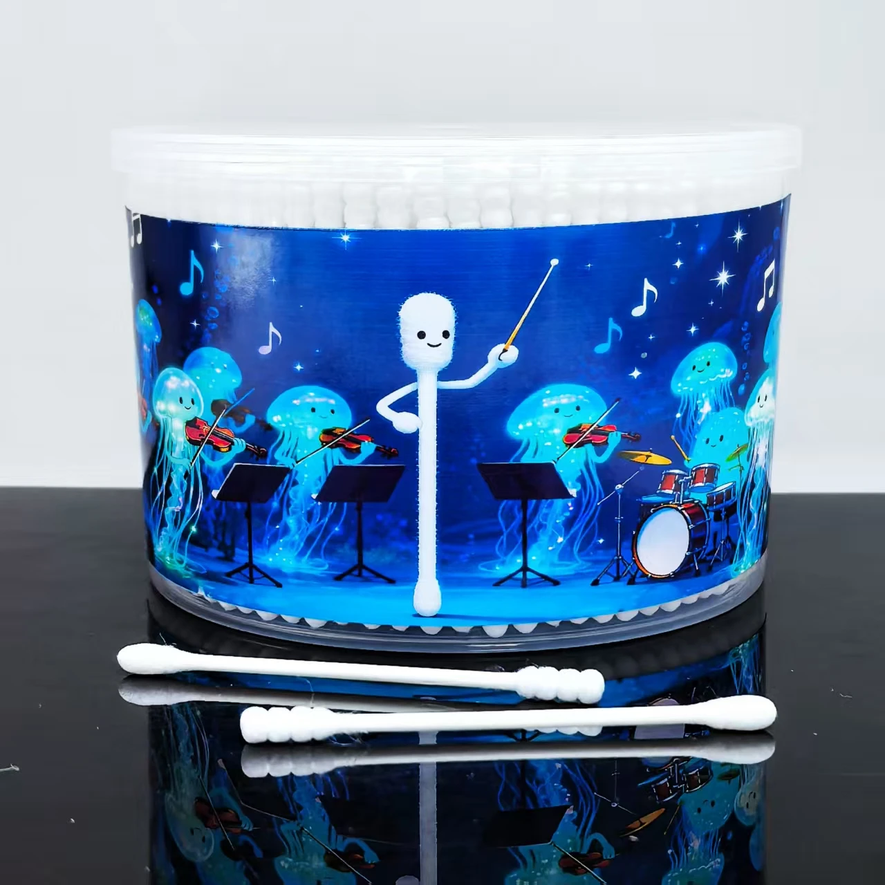500 Uds Conductor de música hisopos de algodón creativos, elemento de medusa limpieza de doble cabeza hisopos de algodón especiales
