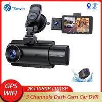 WiFi 3Channel Dash Cam Car DVR Front Inside Rear Three Way 2K+1080P Dual Channel With GPS IR Night Vision Camrecorder