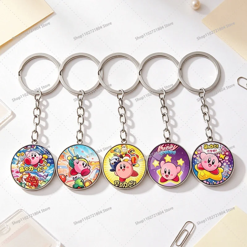 Kirbys Fashion Key Ring for Men Women Anime Cartoon Printed Keychain Students Schoolbag Clothing Decorative Key Chains Gifts