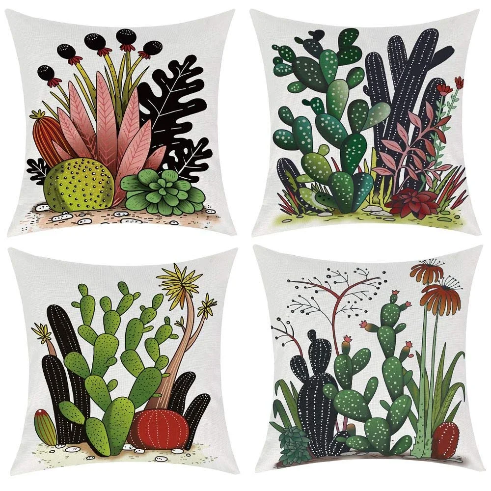 Flower and cactus printed linen pillowcase sofa cushion cover home improvement can be customized for you 40x40 50x50 60x60