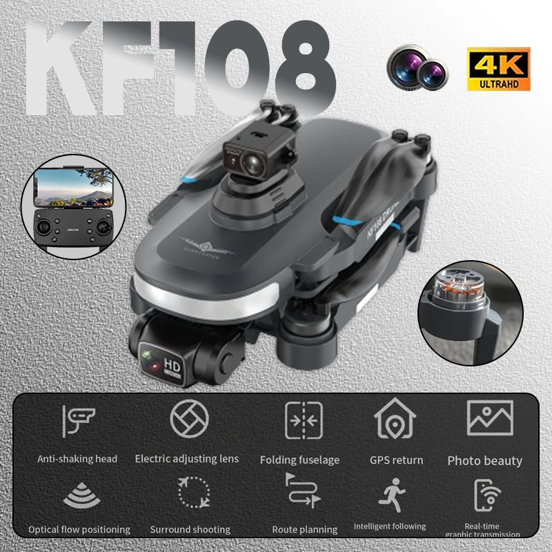 Mini Profession Kf108 Drone 4k Dual Camera 5G Brushless Machine Laser Obstacle Avoidance Anti-Shake Head Folding Quadcopter Dron