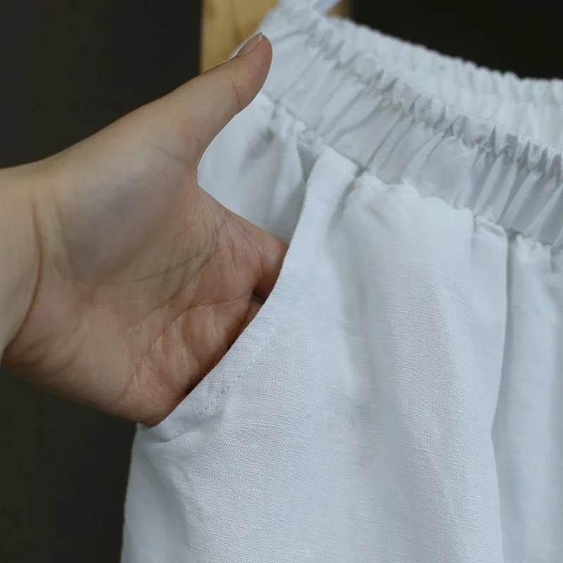 Lässige Baumwoll-Leinen-Hose mit weitem Bein für Damen, lockere Yoga-Hose, Sommer, neu, hohe Taille, neun-Punkte-Hose