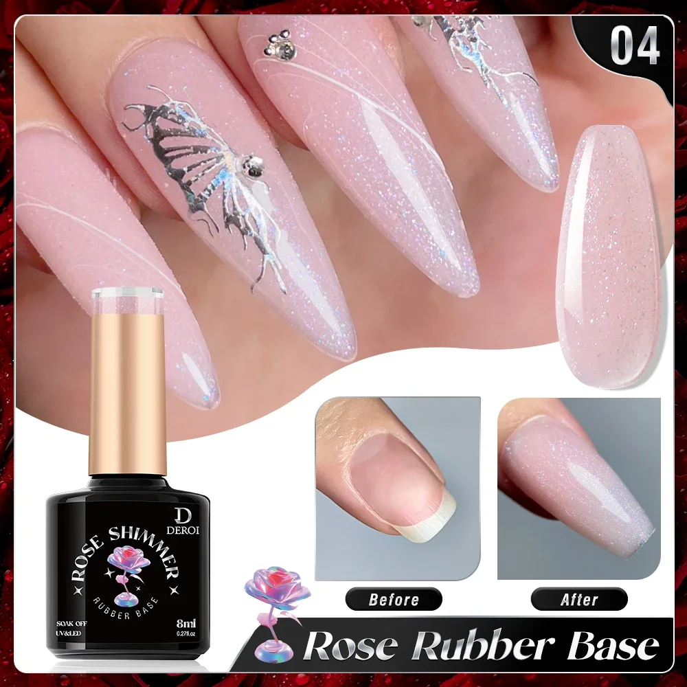 DEROI Natuurlijke Roze Rubberen Basis Top Coat UV Gel Nagellak Semi Permanente Naakt Jelly Gel Losweken Manicure voor Nagelaccessoires