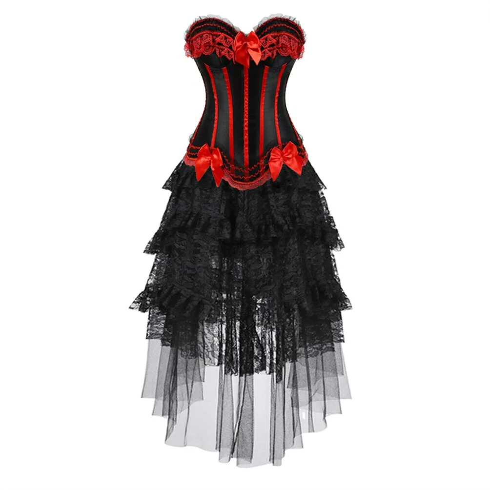 Corset Prom Dresses Irregular Set Burlesque Costumes Vintage Striped Lace Up Corsets Bustier with Skirt  Women Cosplay Outfits