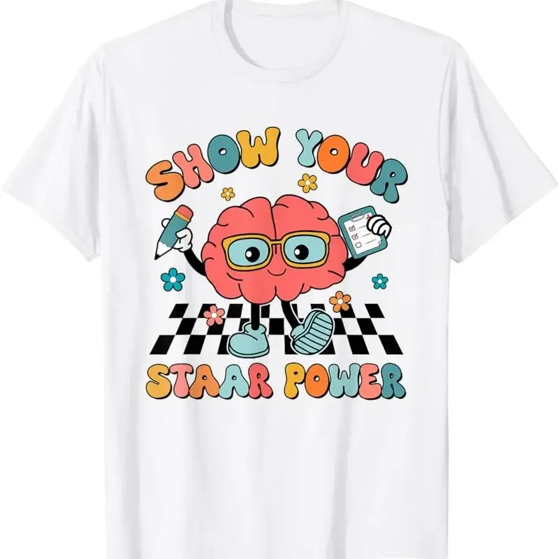 Retro Groovy Show Your Staar Power Brain Teacher Testing Day T Shirt