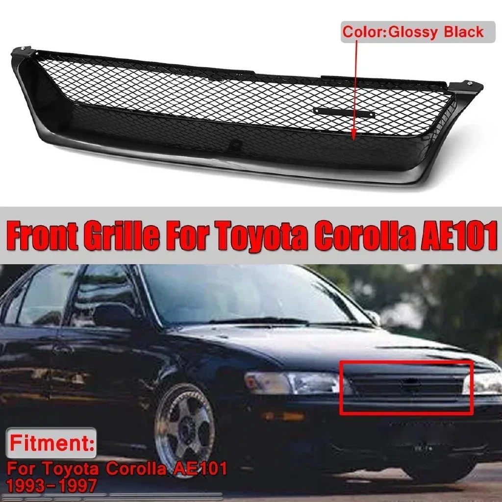 

Car Front Grilles Bumper Grille Touring Wagon Style Racing Grill Glossy Black For Toyota Corolla AE101 1993-1997 Exterior Part