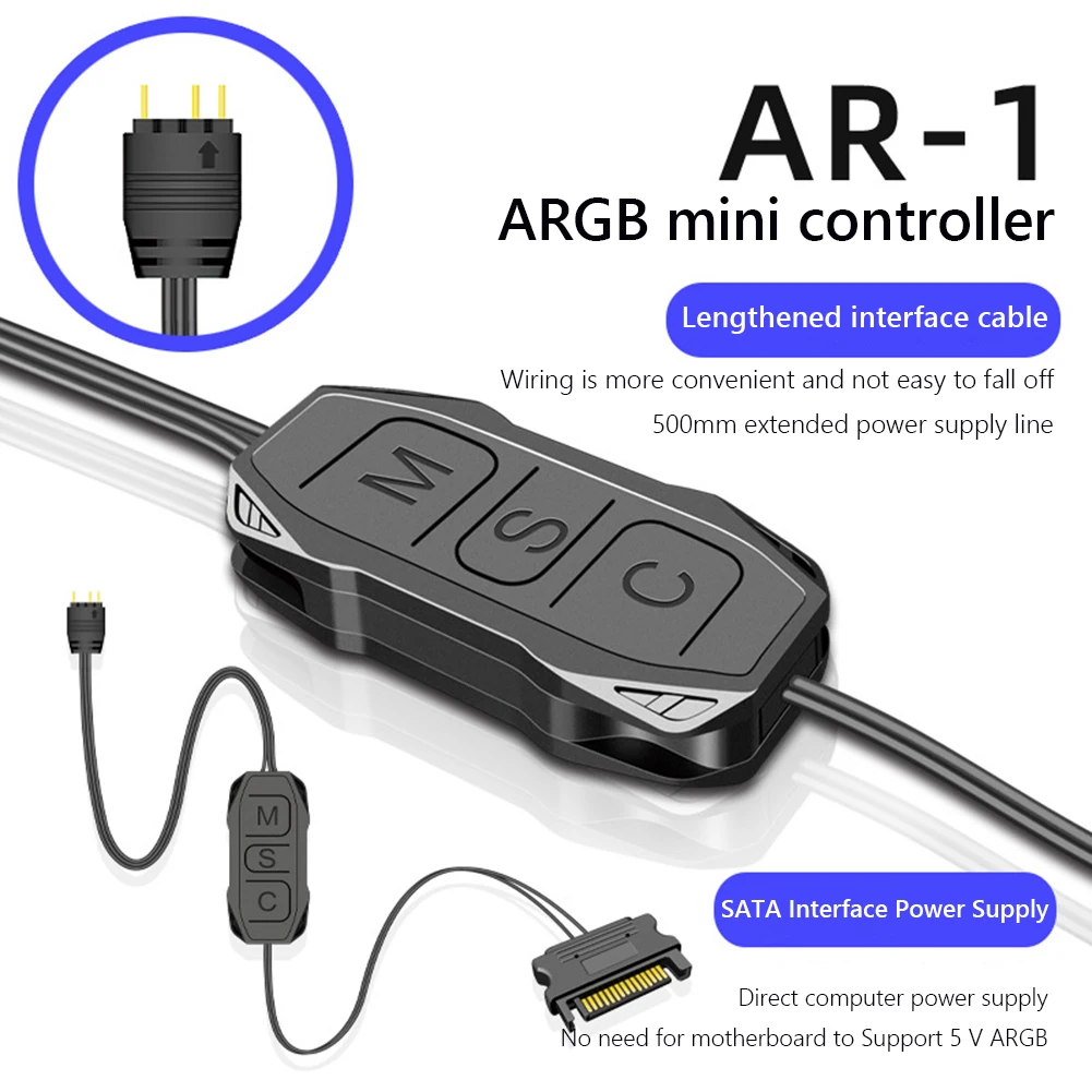 Coolmoon AR-1 Rgb Controller Kabel 5V 3 Pin 3pin Naar Sata Argb Mini Controller Hub Adapter Voor Pc Ventilator Koeling Ventilator Lichtstrip