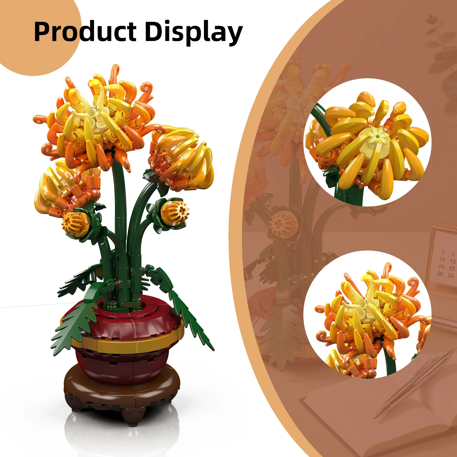 

Stemedu 24118 417PCS Chrysanthemum Flower, Floral Building Blocks Set, Artistic Home Decoration Bouquet DIY Assembly Model Kit
