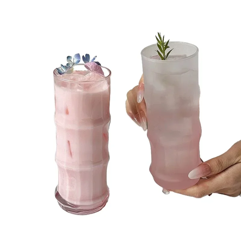 

Artistic matte gradual change powder juice cup bamboo glass household high value American coffee cup milk cold drink cup kk