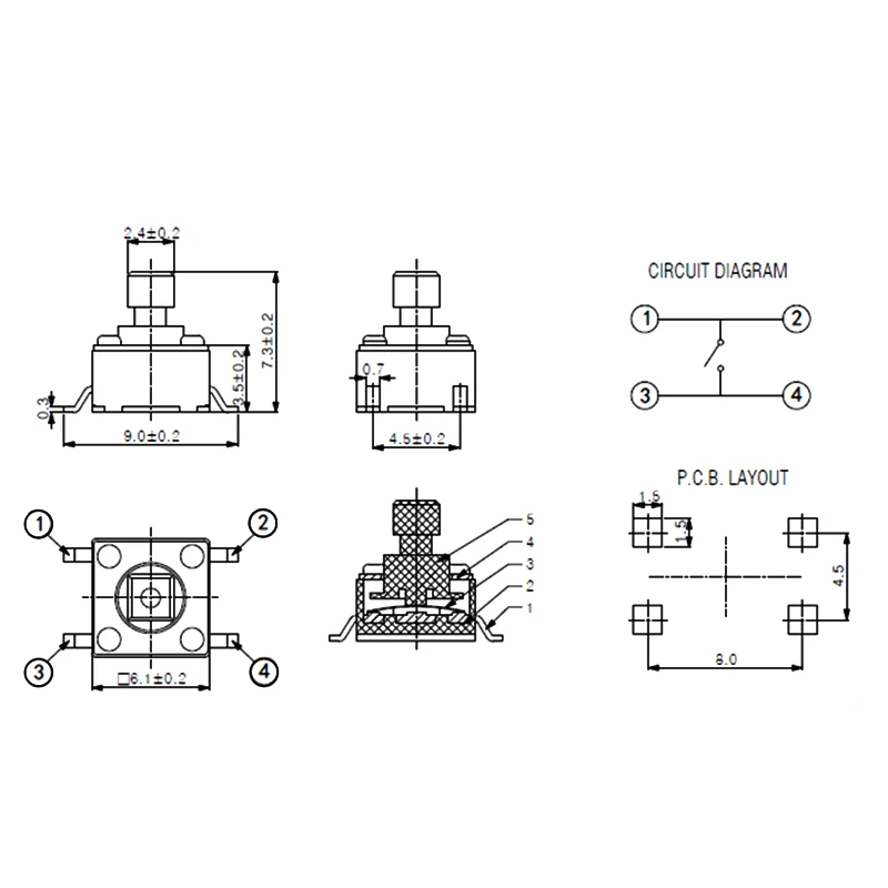 20/50PCS SMT 6X6X7.3 6*6*7.3 mm SMD 4 Pin Tact Push Button Switch Micro Touch Button Reset switch Light touch Power key Switches