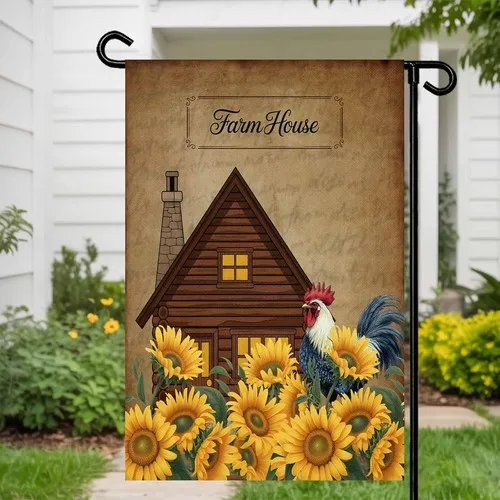 Sunflowers Roosters Garden Flags Double Sided Outside Decoration, 12x18 XXQ