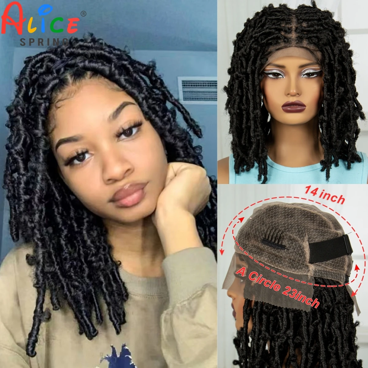 Locs-Perruques tressées pour femmes noires, tresses synthétiques Full Lace, cheveux de bébé, perruques tressées, document naturel, 14 po