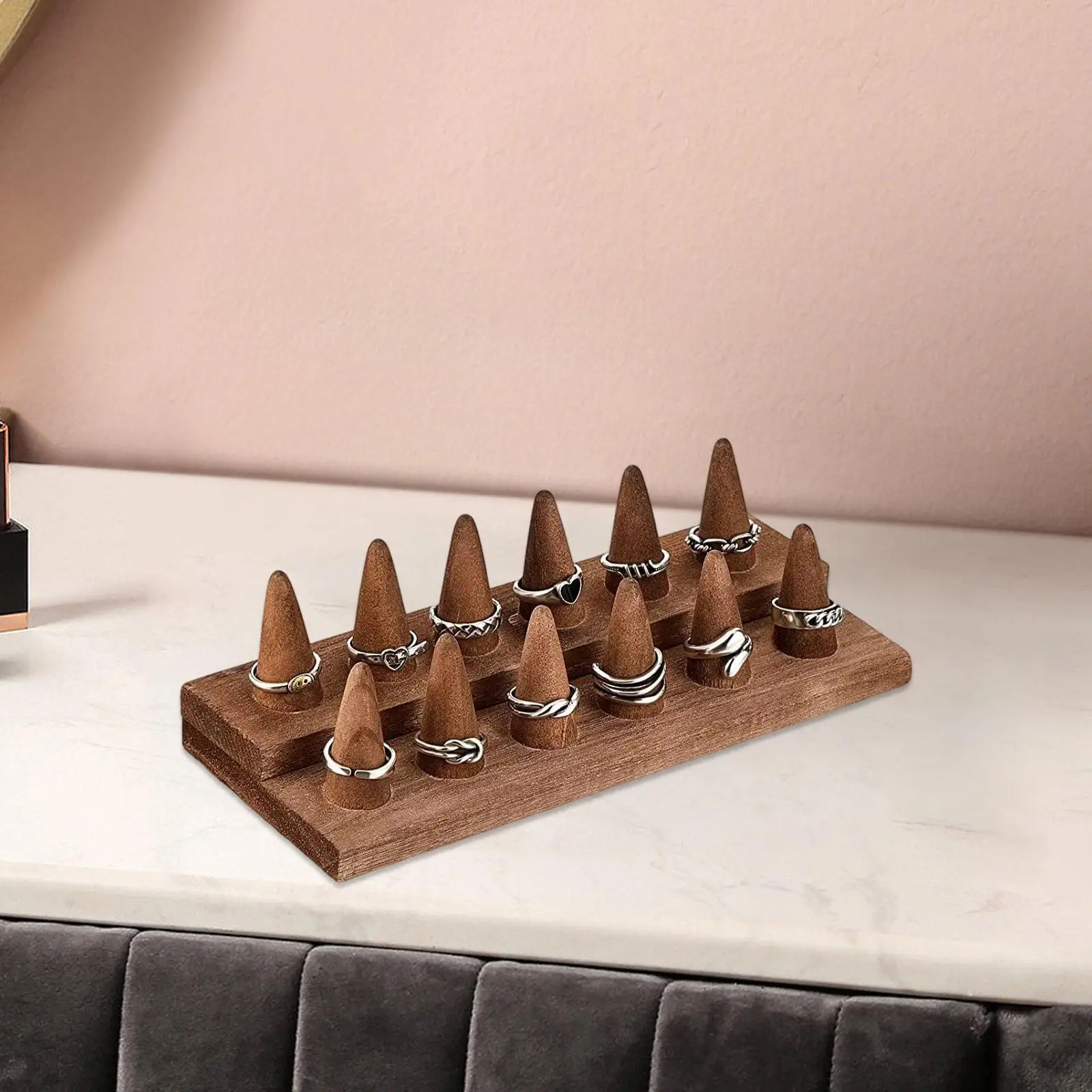 12 Fingers Wood Ring Stand Compact for Jewelry Show Storage Jewelry Display Holder for Retail Stores Show Dressing Table Home