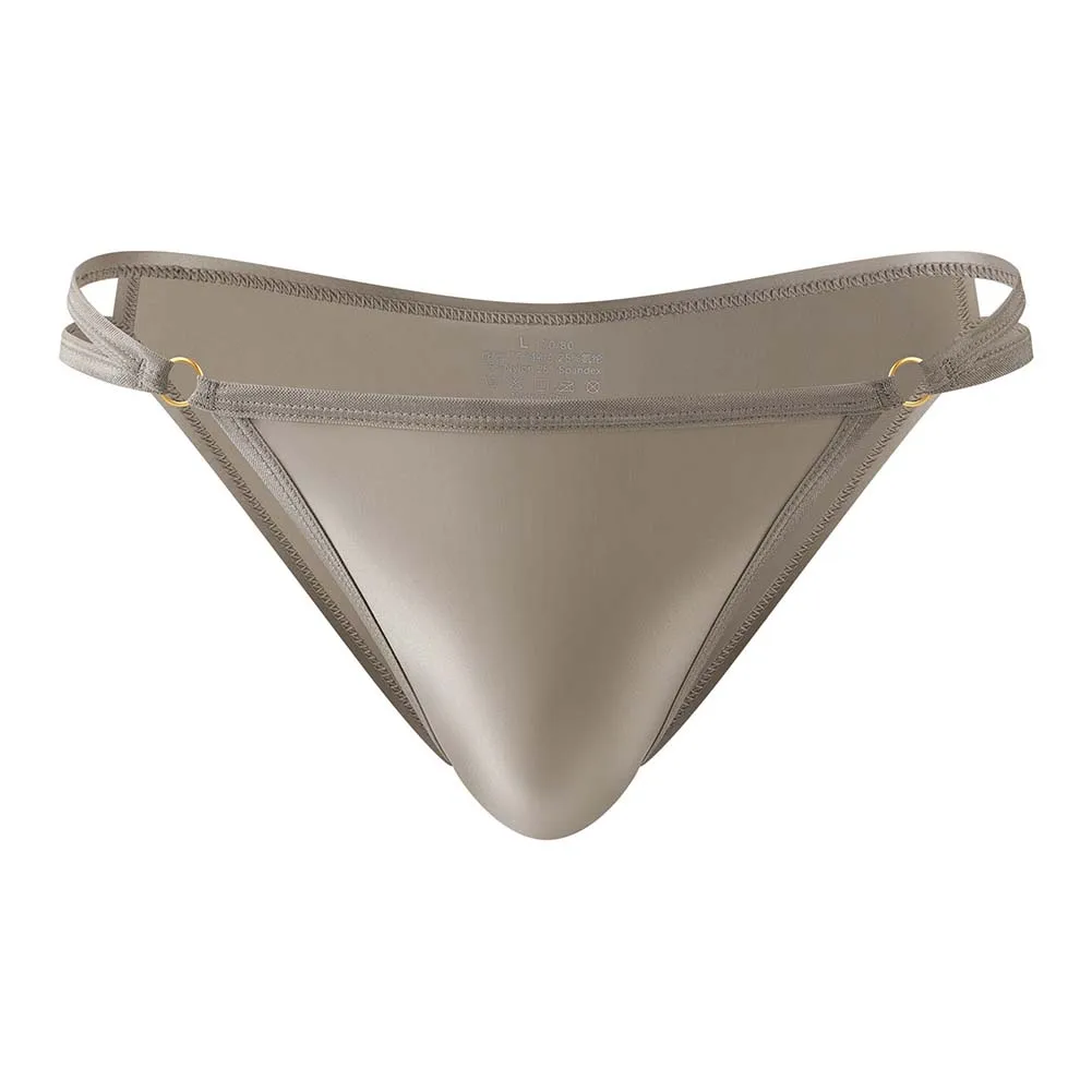 Men Underwear Shinny Satin Low Rise Briefs Metal Ring Adjustable Strap Half-Wrapped Buttocks Pouch Panties Sexy Underwear