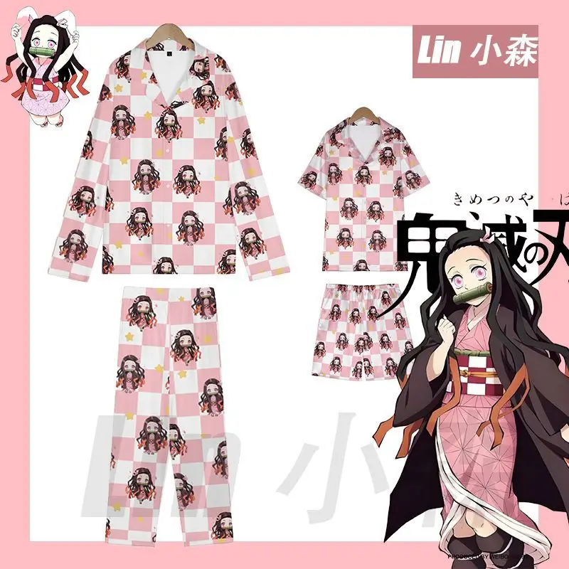 

Аниме-пижама для косплея Demon Slayer: Нэзуко Камадо, милый комплект с розовым узором, ночная одежда, домашняя одежда, праздничный подарок