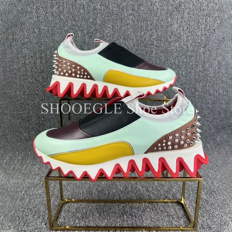 Multicolor Rivet Casual Men\'s Shoes Sneaker Shark Teeth Shaped Sports Men Shoes New Style Comfort Slip-on Spring Couple Shoes