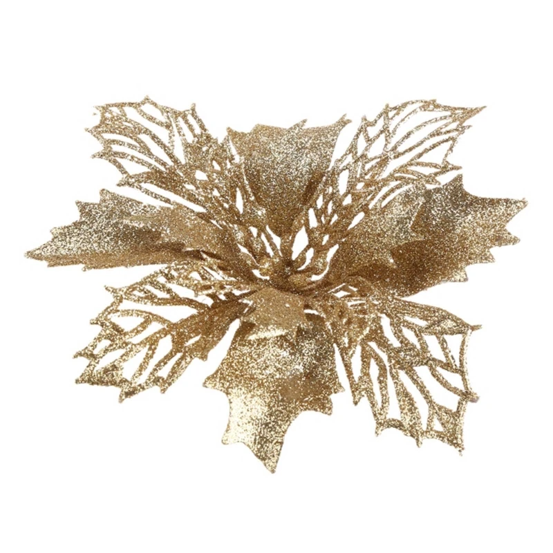 Glitter Artifical Poinsettia Flower Christmas Tree Decorations for Xmas Wreath