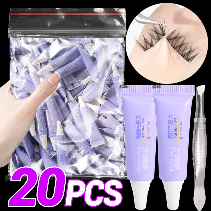 Mini pegamento para pestañas de secado rápido con juego de pinzas, pegamento adhesivo blanco duradero resistente al agua para pegamento para extensión de pestañas, cosméticos