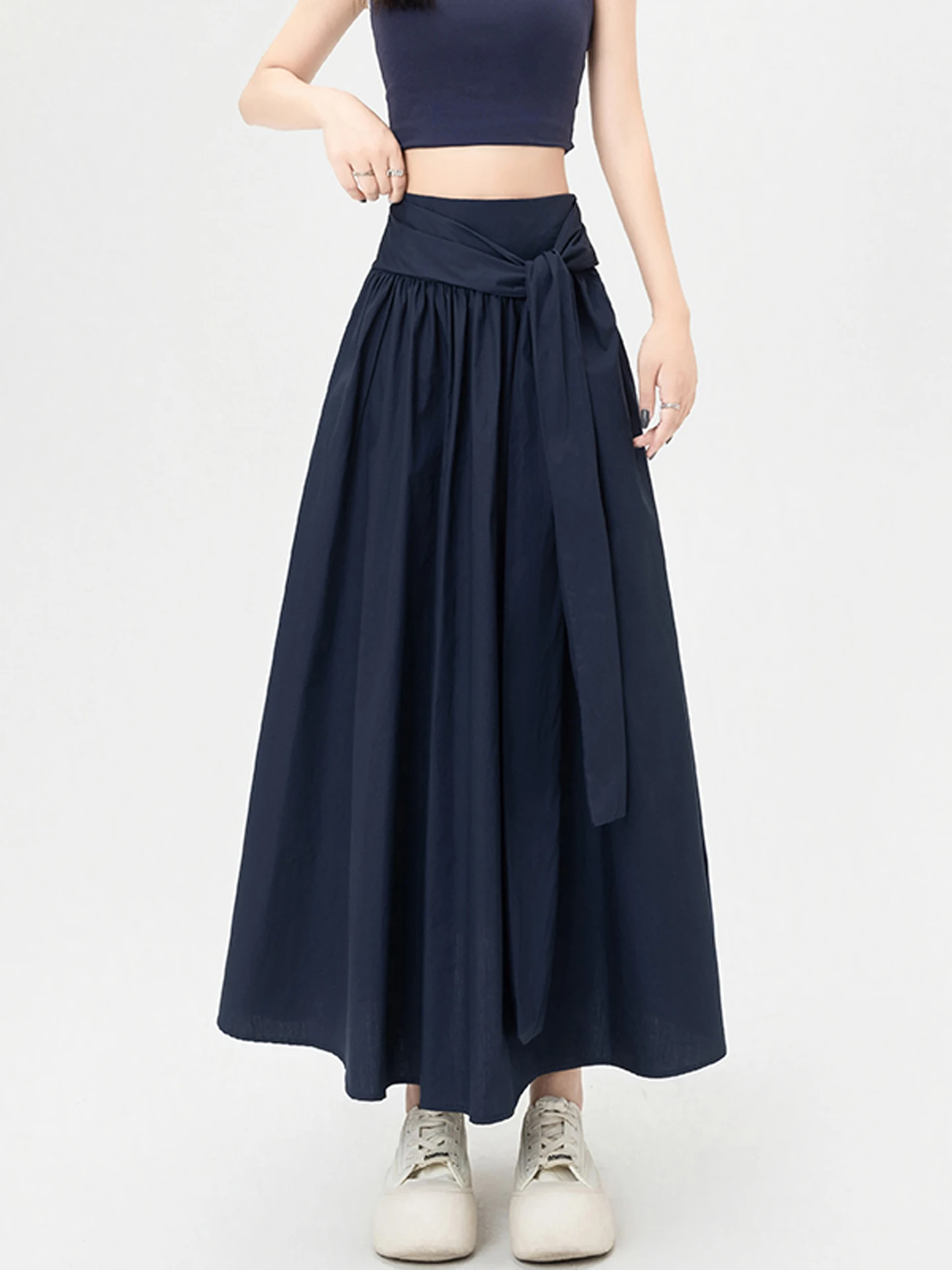 

Skirts for Women Blue Pleated Elegant Casual Skirt 2025 Summer New Streetwear High Waist Elegant Solid A-Line Skirts