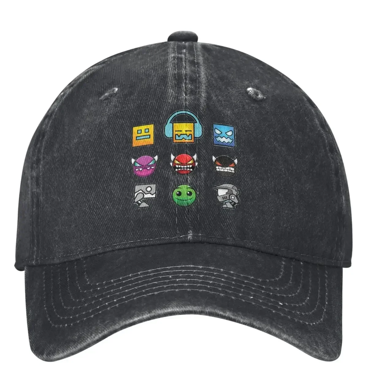 New Angry Geometry Dash Washed Baseball Cap Cartoon Video Game Trendy Trucker Hat Summer Female Male Outdoor Sports Snapback Cap