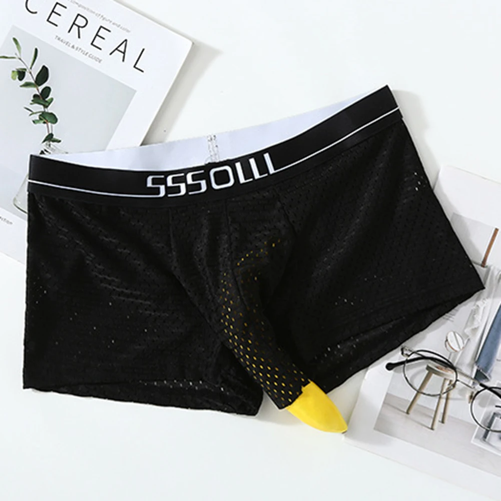 

Men Sexy Breathable Meshs Shorts Elephant Nose Pouch Underwear Trunks JJ Sleeve Lingerie Elastic Loose Cool Panties