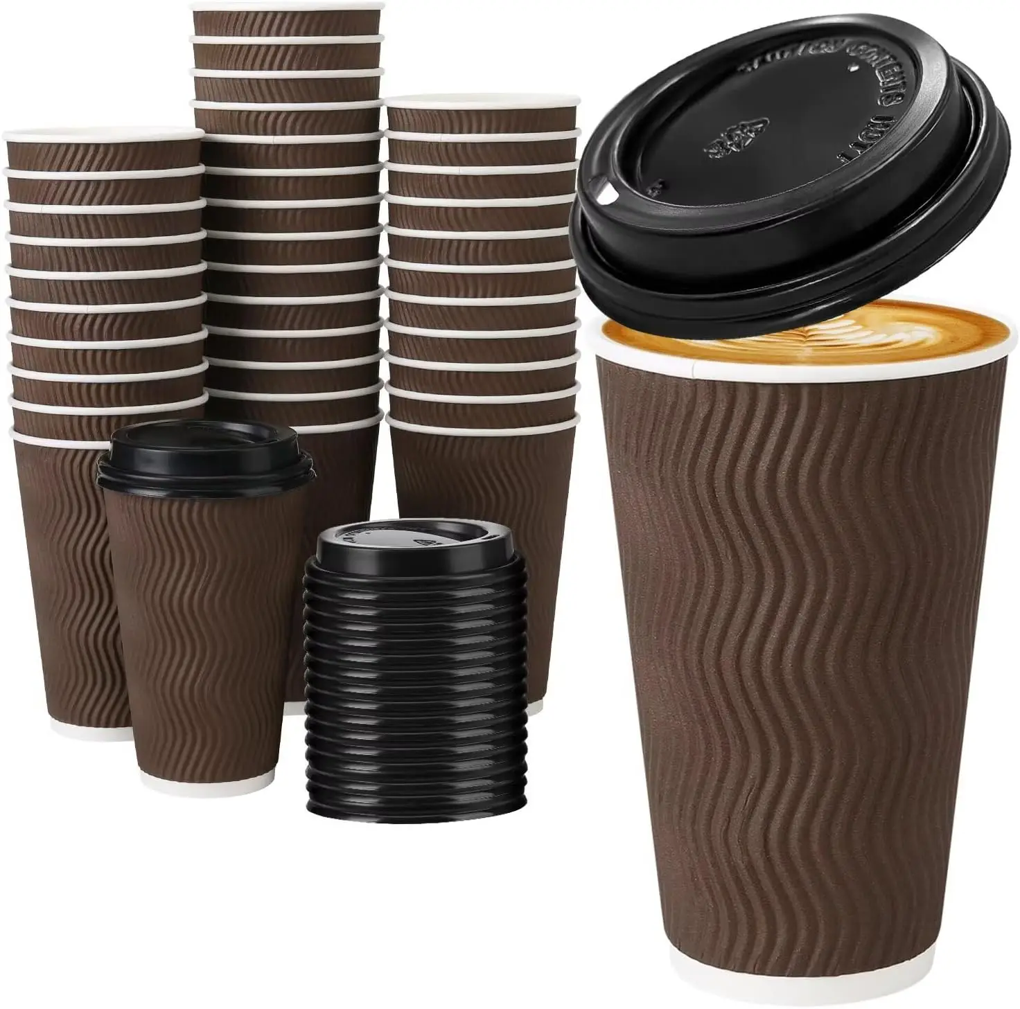 

16 oz Coffee Cups with Lids 50 Pack, Disposable Coffee Cups with Lids, Insulated To Go Paper Coffee Cup for Hot Cold Dri