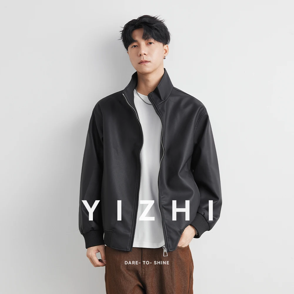 

Fashion Leather Jaet Men's Autumn High-End Sli American Trendy Motorcycle Biker Jaet All in Youth Loose Fit Men Jacket