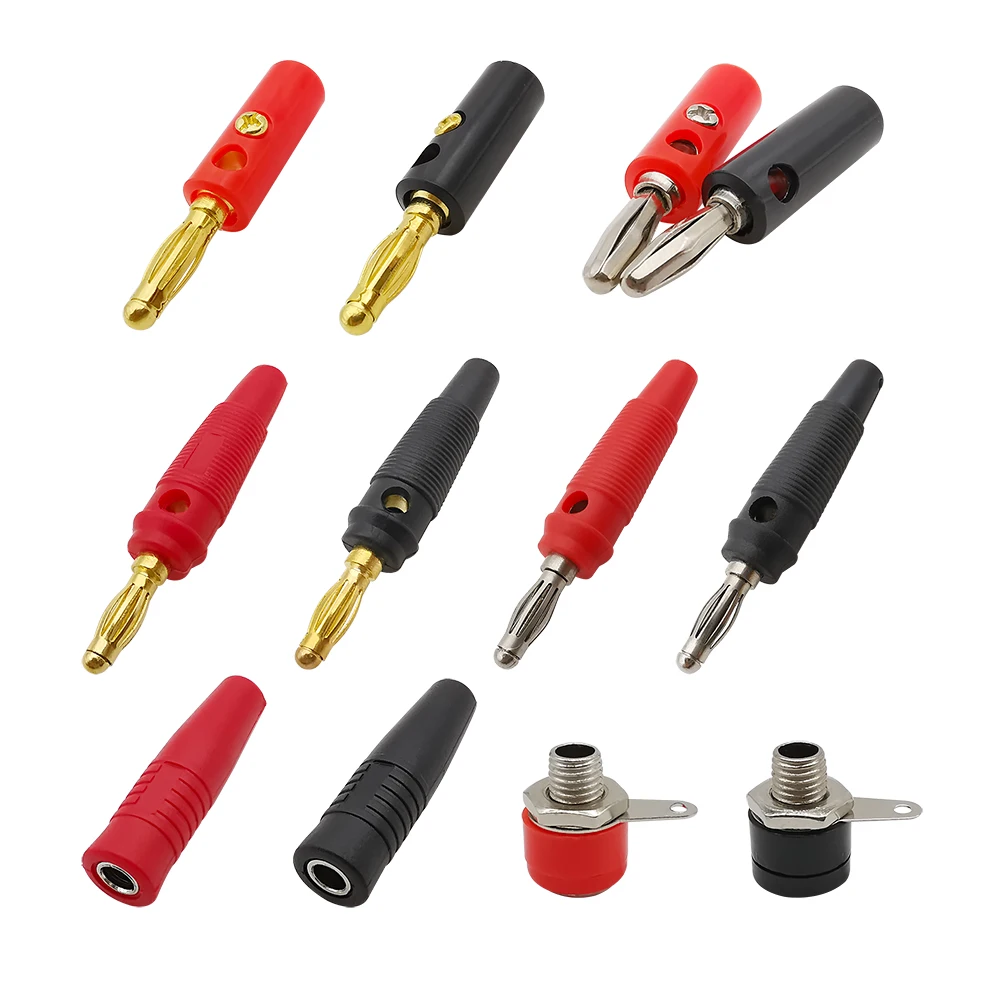 10Pcs 4mm Banana Plug Socket Binding Post Connector Red Black 4 MM Banana Male Female Jack For Test Leads Speaker Wire Cable