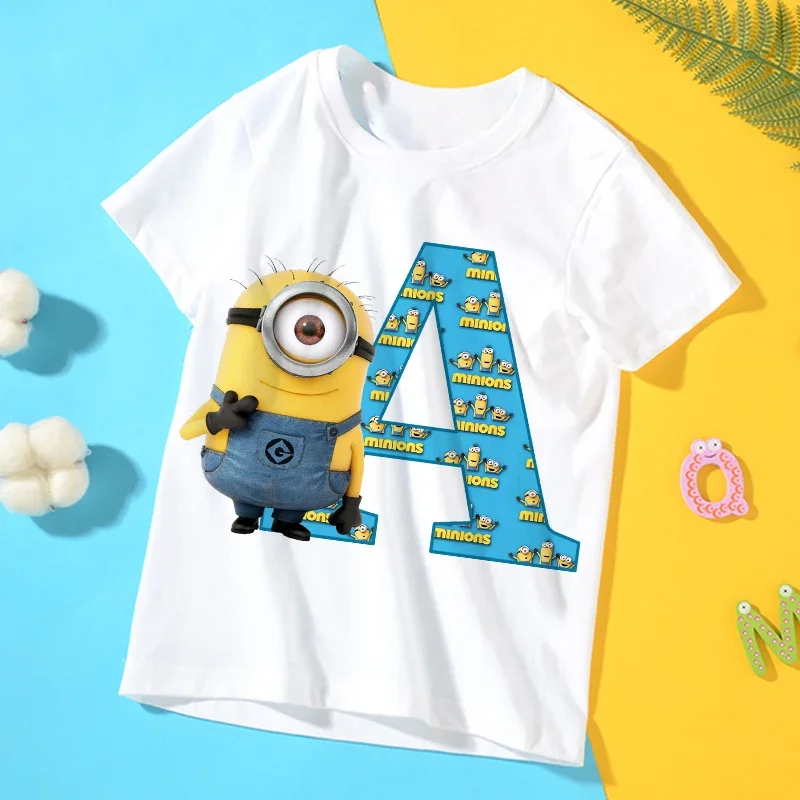 

Minionses T-shirts for Children Cartoon Letter Graphic T Shirts Kids Casual Short Sleeves Tops 2025 Summer Baby Boys Clothes
