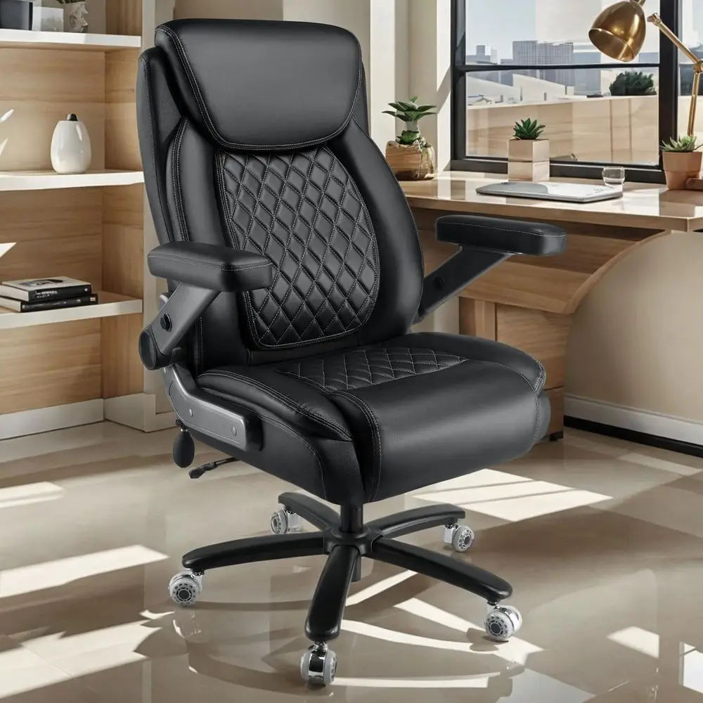 

Large Heavy Duty Office Chair with 5D Flip Arms,Comfy Big and Tall Executive Office Desk Chair with Pocket Spring Cushion,High
