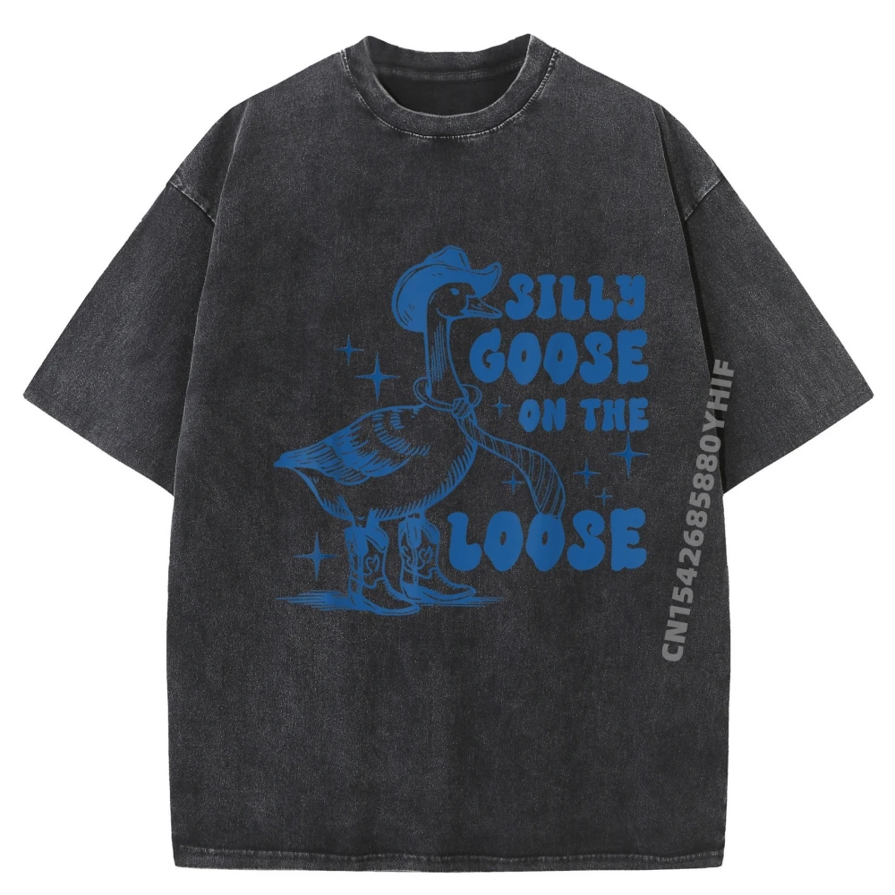 

Silly Goose On The Loose Tops & Tees Funny Shirts Mens High Quality Graphic T Shirt Mens Casual Washed Clothes