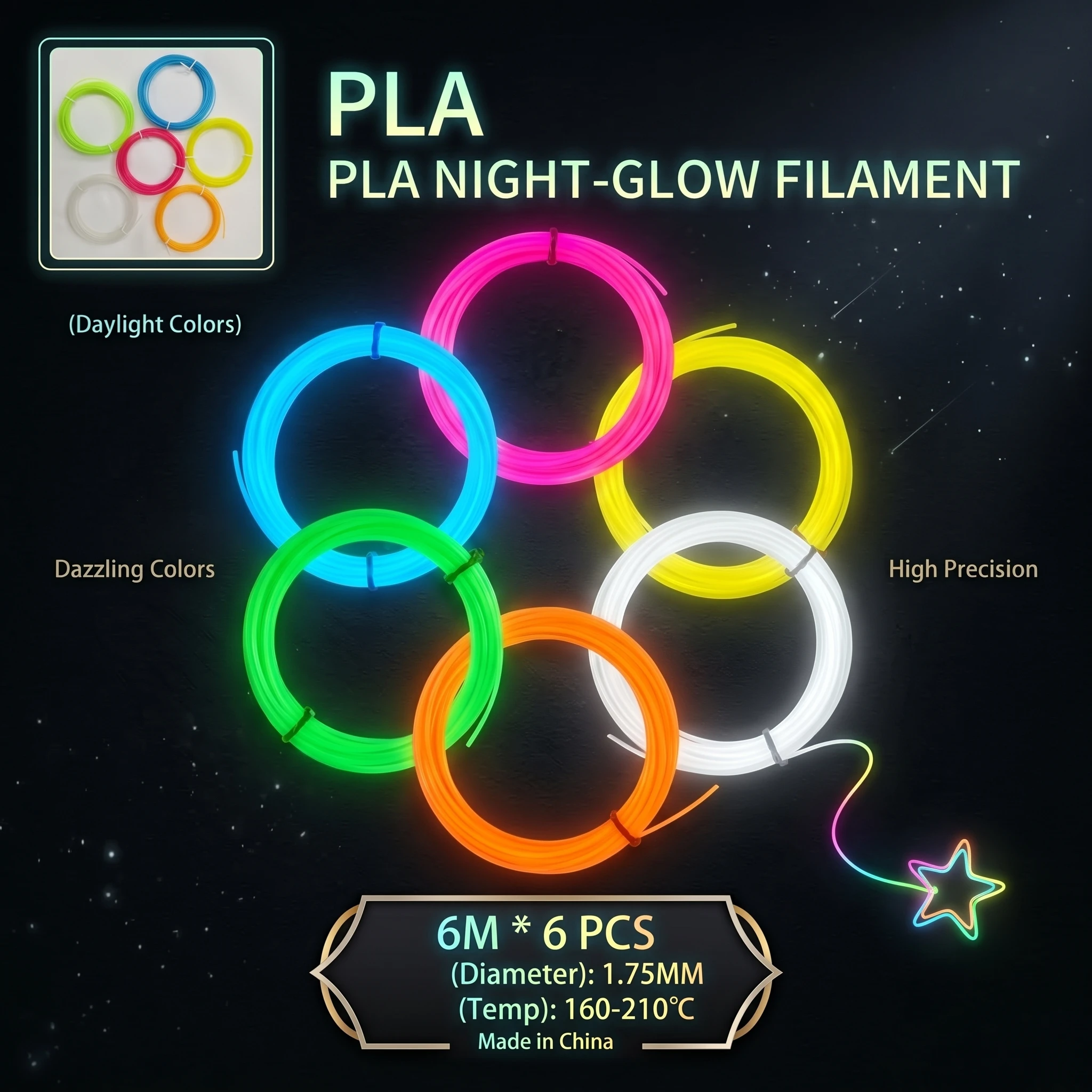 Glow-in-the-Dark PLA Filament 1.75mm for 3D Printers And 3D Pens Eco-Friendly PLA 3D Pen Filament Refill