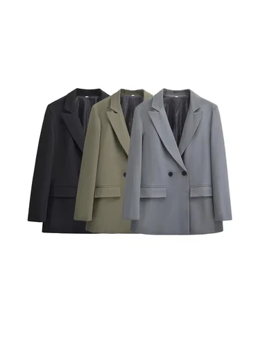 Abrigo Blazer de oficina con doble botonadura para mujer, manga larga, bolsillos con solapa, ropa de abrigo femenina, Tops elegantes, moda