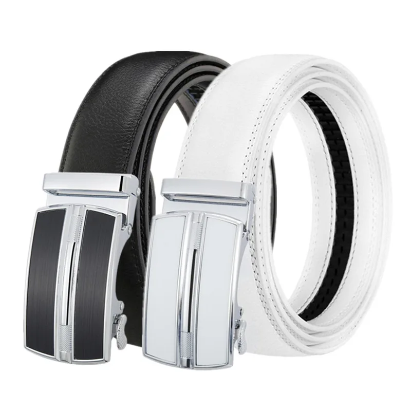 3.5cm Genuine Leather Saw Gear Automatic Buckle Belt New Business Men's Travel Shopping High-Quality Ginger Yellow White Belt