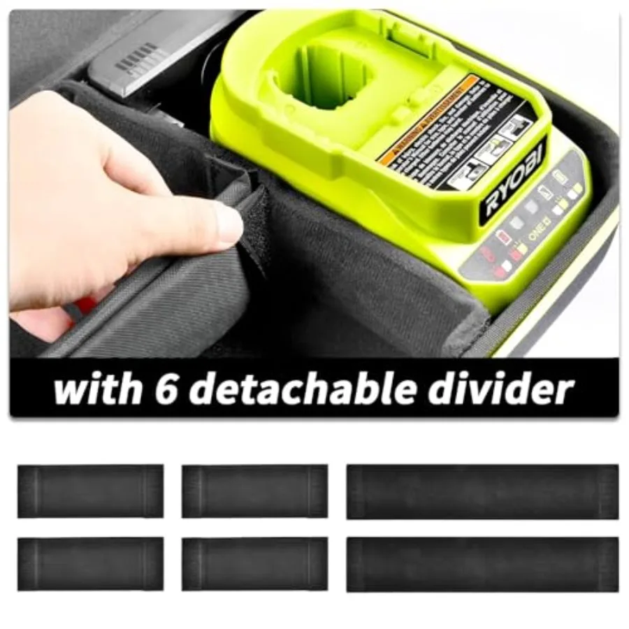 Ryobi ONE + 18V LithiumIo와 호환되는 6개의 분배기 정리 컨테이너가 있는 18볼트 배터리 충전기용 보관 운반 홀더