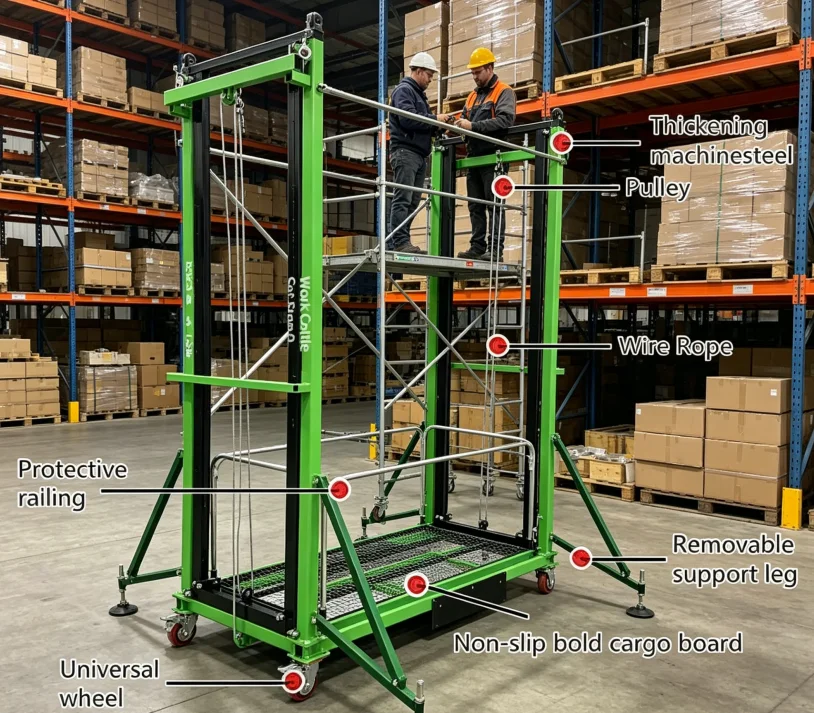 Foldable Electric Scaffolding Lift Portable Mobile Platform for Indoor/Outdoor Use 10m Lifting Height