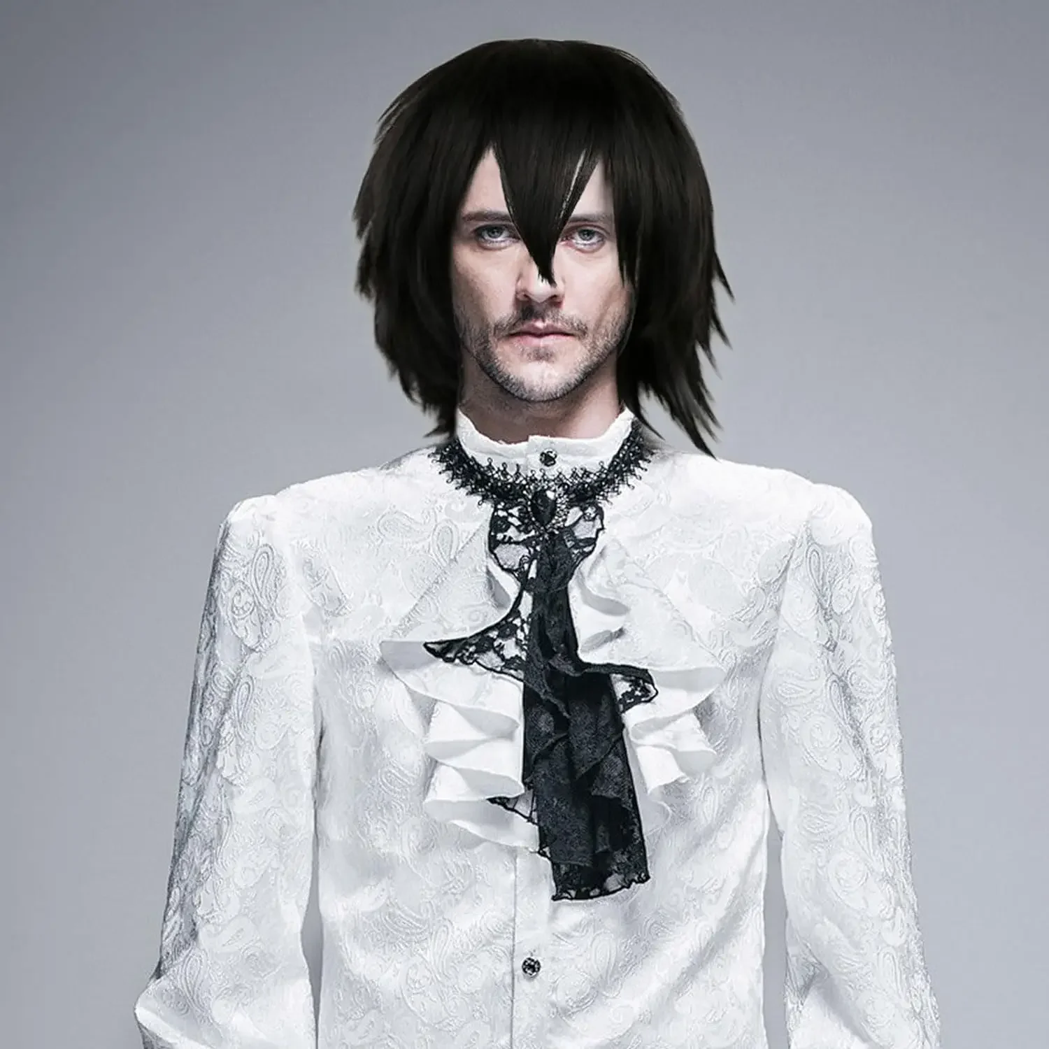 Unisex czarny peruka krótka krótki czarny peruka peruka do Cosplay, puszyste proste włosy Unisex fantazyjny kostium z lat imprezowa peruka kostium