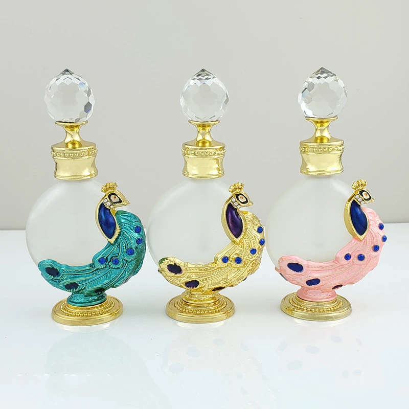 Creative Metal Base Handmade Painted Round Storage Bottle Peacock Decoration Perfume Glass Bottling Decoration Ornaments