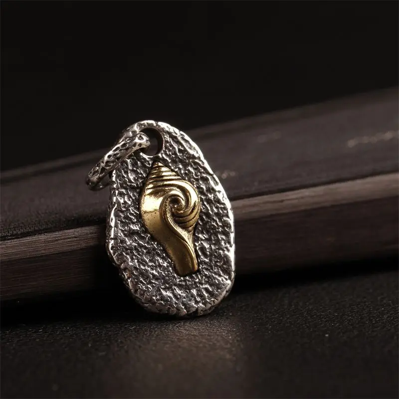 Chinese Style Lucky Tibetan 925 Pure Silver Conch Pendant Retro Blessing Amulet For Diy Necklace Bracelet Jewelry Unisex Gifts