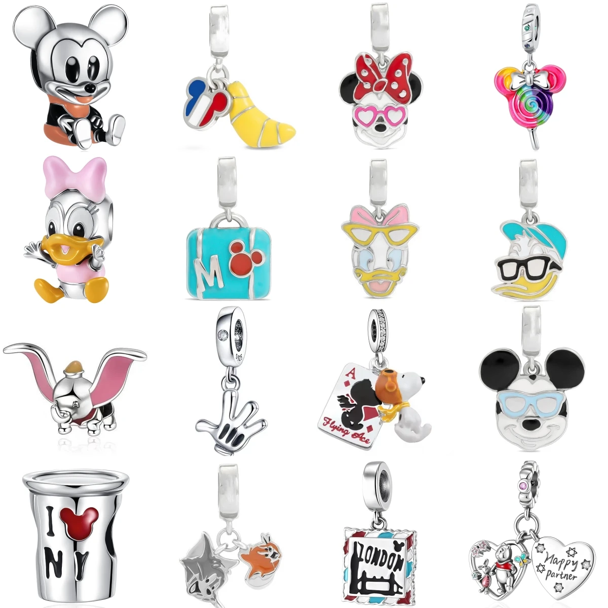 Abalorios de Plata 925 con Diseño de Ratón y Pato de Dibujos Animados, Esmaltados, Compatibles con Pulseras Originales, Accesorios para Hacer Joyas DIY, Regalos Festivos para Niñas