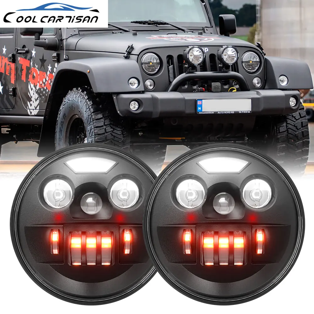 

7 Inch Jeep Headlights Motorcycle Lamp Wrangler Projector 200W Lens High Low Beam for Hyundai Kona Mot Addition Headlamp