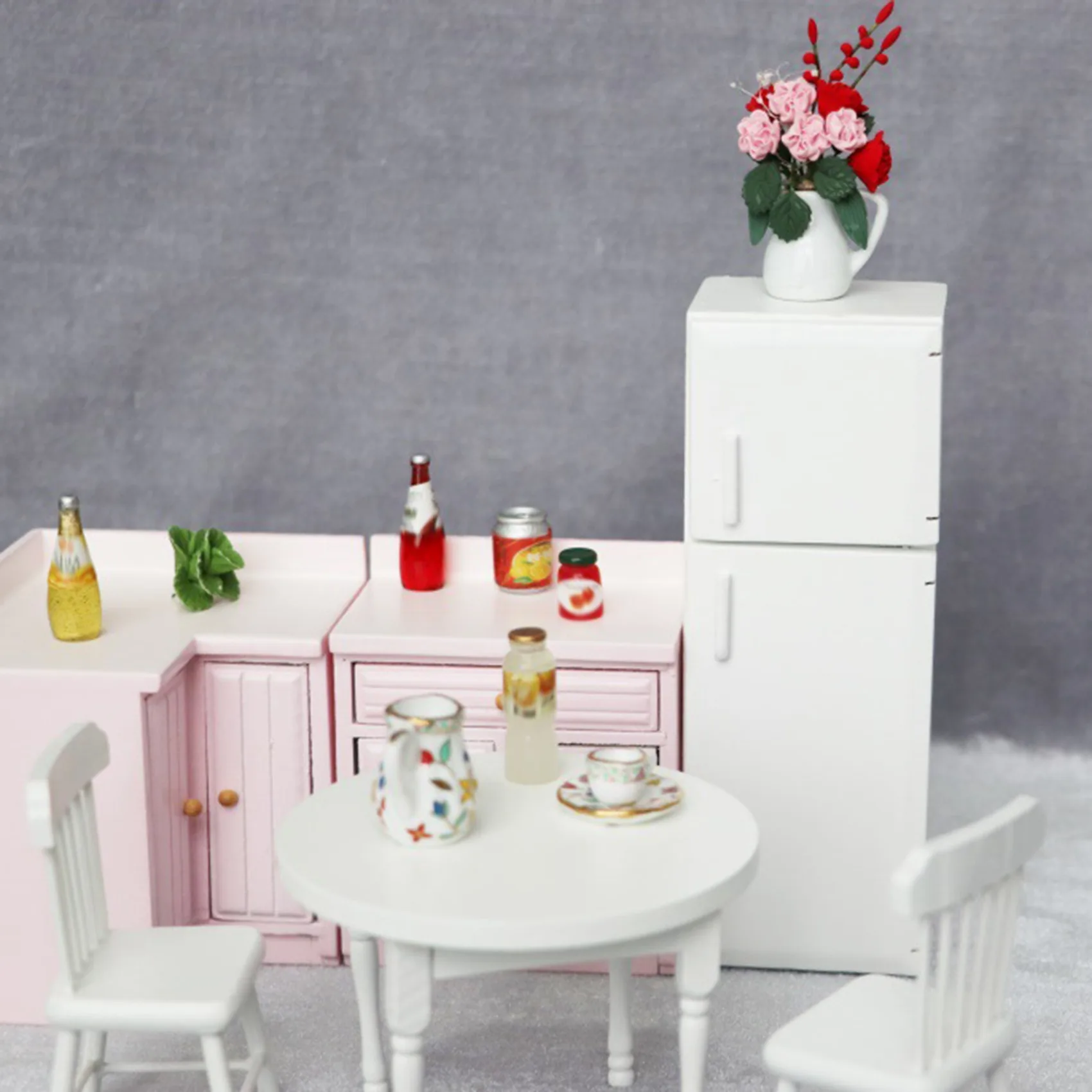 xingxing 1/12 Dollhouse Miniature Wooden Double Door Refrigerator Simulation Fridge Model for Doll House Decoration White