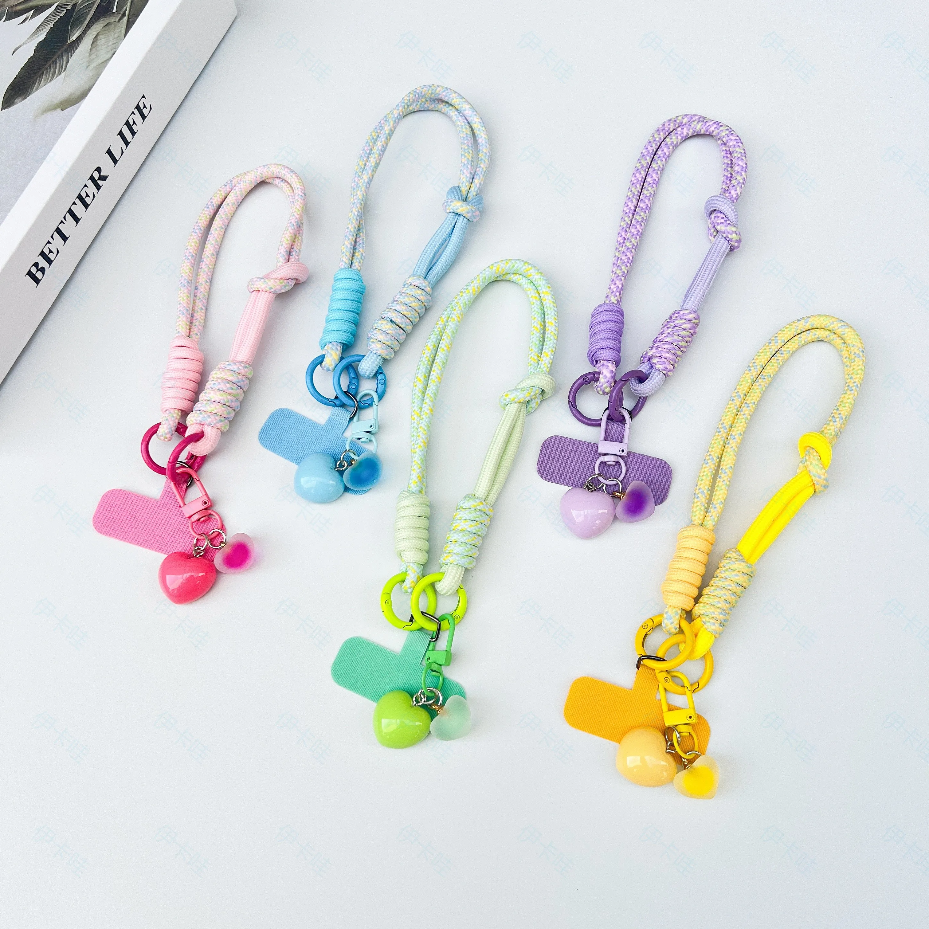 

Персонализированный ремешок для мобильного телефона ручной работы своими руками, универсальная короткая веревка на запястье, модный кулон в форме сердца, подвеска для телефона