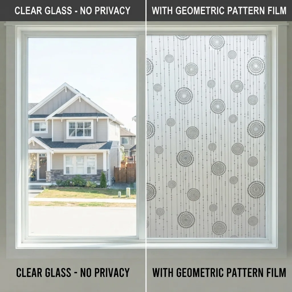 Geometric Circle & Vertical Line Pattern Self-Adhesive Window Film Frosted Privacy Glass Sticker Anti-UV Decorative Home Decor