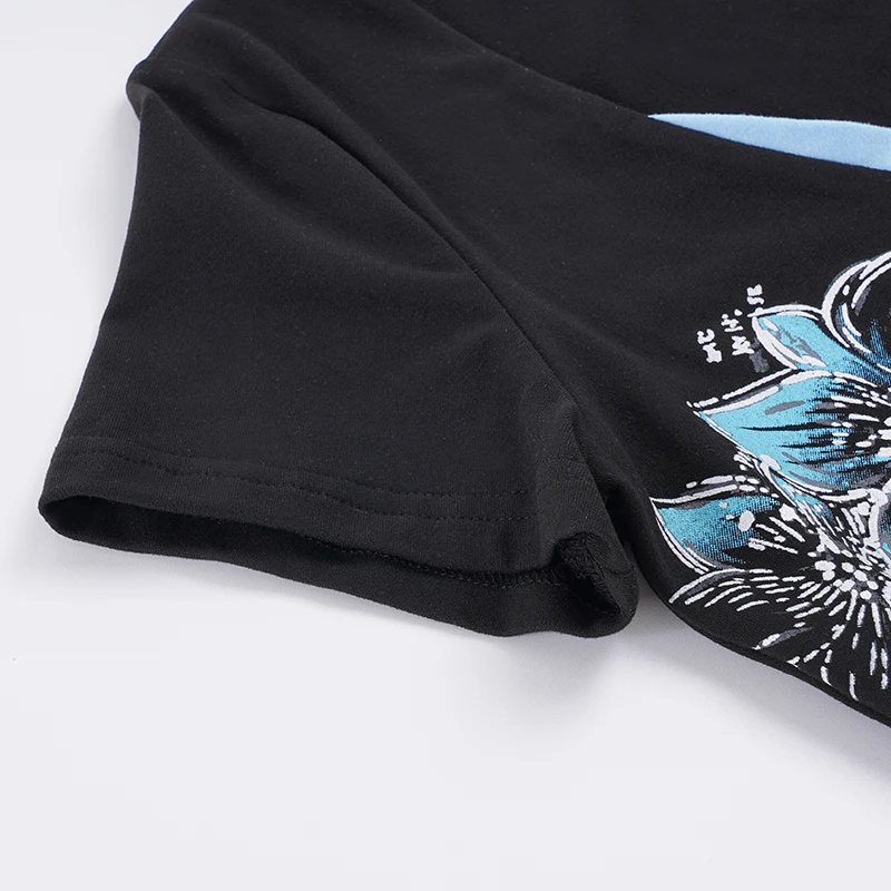SUCHCUTE Retro-T-Shirt mit Blumendruck und Kontrast für Damen, V-Ausschnitt, kurzärmelig, Sommer-Slim-Tops, Y2k, lässiges Outfit, Streetwear – Detail 7