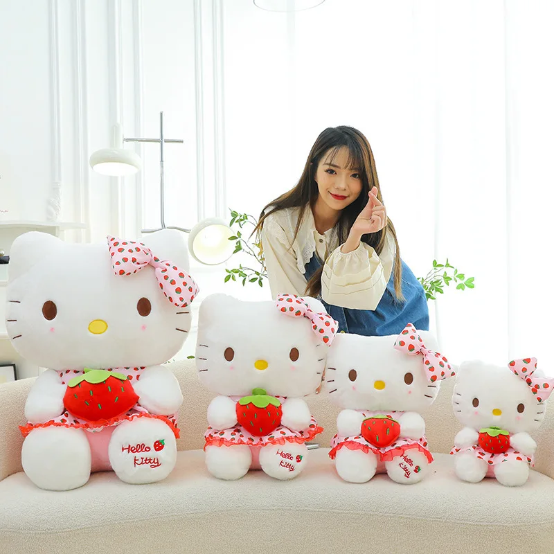 30/40cm Sanrio Holding Strawberry KT Cat Doll Girl Doll Cloth Doll Gift Cute Hello Kitty Plush Toy Birthday Gift